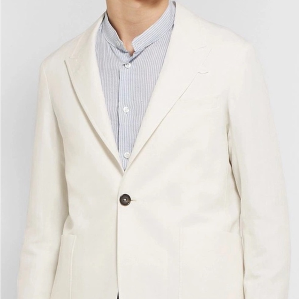 Oliver Spencer Ivory Brooks Herringbone Cotton Linen Blend Ecru Blazer